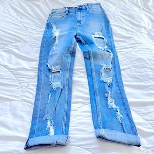 📚Vibe & Rant - Shredded and Cuffed Relaxed Jeans